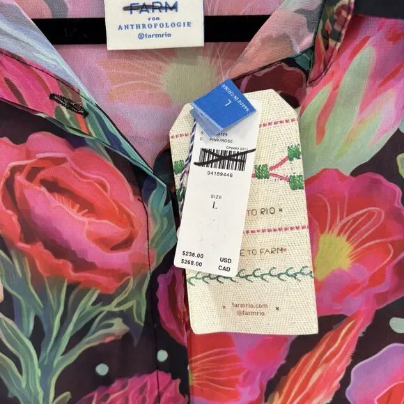 Farm Rio Dress Womens Size Large Anthropologie Pleated Drop-Waist Maxi Red NWT - Picture 6 of 10